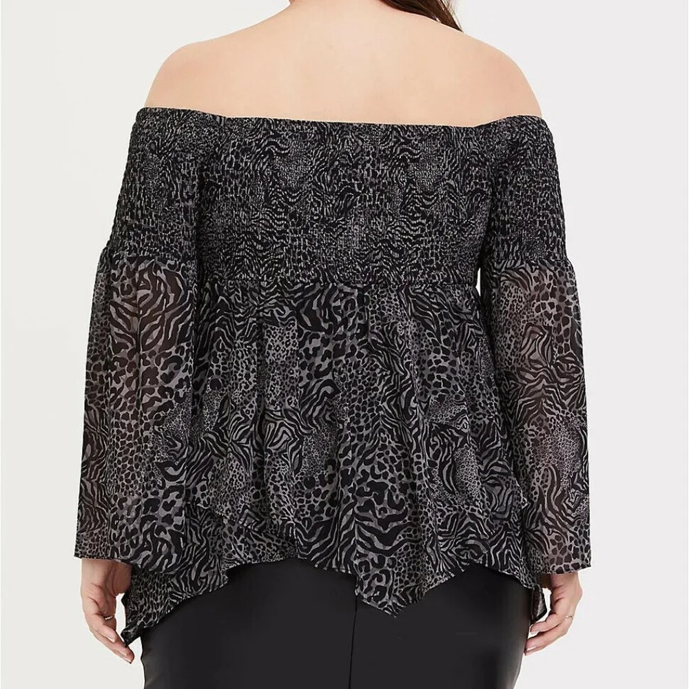 NWT Torrid Animal Print Off Shoulder Babydoll Tunic Top Plus Size 2X HW9871 - Picture 12 of 12